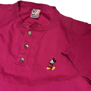 Disney Micky Mouse Henley Tee‎ Shirt Pink Single Stitch Size S/M thumbnail 2