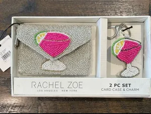 Rachel Zoe Silver Viral Beaded Martini Coin Purse Card Case & Charm Gift Set thumbnail 1