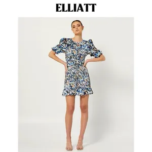 Elliatt Incubus Smocked Short Sleeve Mini Dress in Blue Multi Size Small NWT thumbnail 4