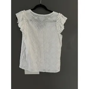 White Eyelet Lace Ruffle Cap Sleeve V-Neck Floral Boho Blouse‎ Top Womens Small thumbnail 2