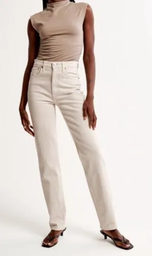Abercrombie the 90s straight ultra high rise ivory stone thumbnail 1