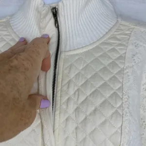 Anthropologie Saturday/Sunday Mission Ivory Quilted Lace Bomber Zip-up Jacket L thumbnail 3