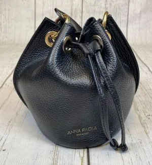 Anna Paola Italian Leather Bucket Drawstring Bag thumbnail 1