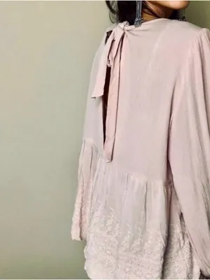 American Eagle smocked blouse. Open back with tie bow. Light pink. Size L thumbnail 3