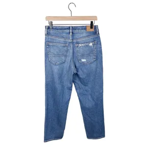American Eagle Stretch Mom Straight Jean Cool Torn Blue Wash Denim Womens Size 6 thumbnail 3