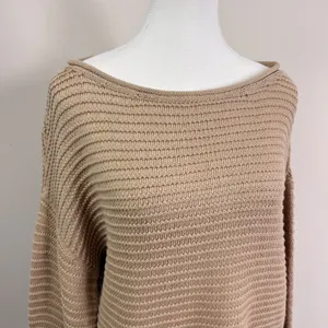 Aerie Womens Tan Cotton Textured‎ Open Stitch Boatneck Pullover Sweater Size M thumbnail 4