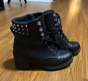 Women's Gothic Y2K Studded Heeled Moto Boots Black Size 9. No Boundaries thumbnail 1