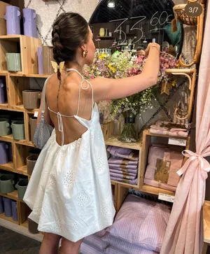 Zara dress mini crochet balloon embroidered white boho vacation casual summer thumbnail 6