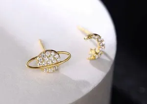 18K Gold Plated Asymmetric Planet Star Moon Stud Earrings for Women thumbnail 2