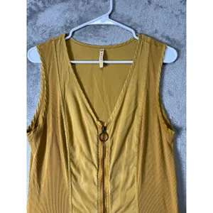 XCVI Melar Dress Mustard Yellow Zip Front Utility Lagenlook Midi Boho Pockets L thumbnail 2