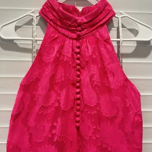 Lilly Pulitzer Quinn Halter High Neck‎ Pink Textured Knotty Lace Feminine Sz S thumbnail 2