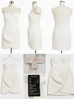 Le Femme Strapless White Textured Cocktail Dress Size Medium thumbnail 2