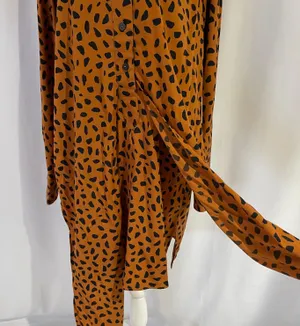 New Tie Front Button Down Shirtdress Animal Print Long Sleeve Mini thumbnail 8