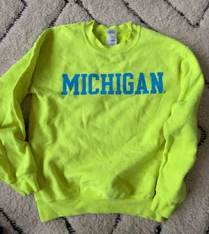 Gildan University of Michigan neon crewneck sweatshirt thumbnail 1