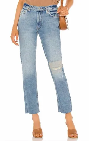 Free People We The Free Vixen Jeans 25 BluDistressed Cigarette Crop Raw‎ Hem thumbnail 1