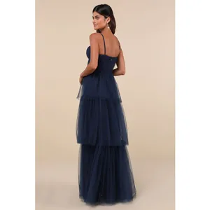 NWT Lulus Unforgettable Poise Navy Blue Tulle Bustier Tiered Maxi Dress Gala XL thumbnail 3