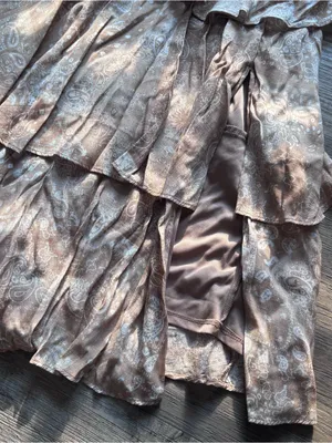 Francesca's Collections Beige Paisley Tiered Ruffle Midi Dress Cottagecore Boho thumbnail 7