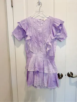 LOVESHACK FANCY Natasha Mini Dress in Violet Splash Hand Dye Small Lace Detail thumbnail 2