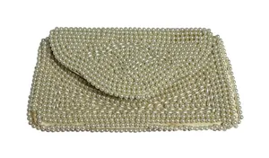 VTG 50s Pearl Beaded Clutch Japan White Evening Bag Glam Coquette Bridal Wedding thumbnail 1