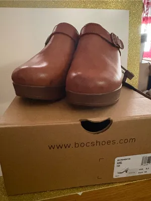 b.o.c. Tan Leather Clog Mules with‎ Adjustable Buckle Size 8.5 thumbnail 1