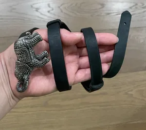 Chico’s Vintage Adjustable Slide Leather Belt With Silver Elephant 🐘 Buckle M/L thumbnail 1