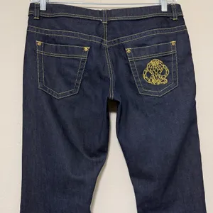 Roberto Cavalli H&M Dark Wash Bootcut Jeans Womens 14 Low Rise Gold 34x32 thumbnail 4