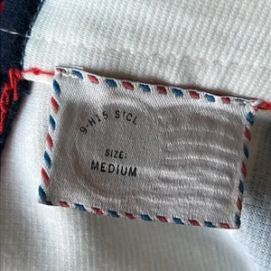 ANTHROPOLOGIE Postage Stamp Navy & White Striped Mini Dress Size Medium thumbnail 9