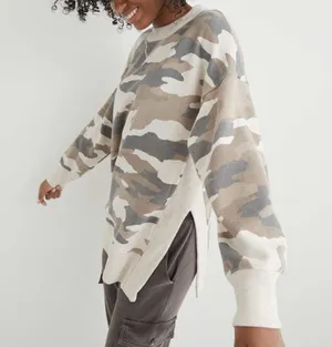 Aerie Good Vibes Oversized Camo Crewneck thumbnail 1