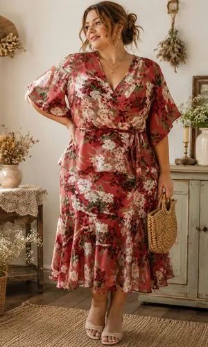 Emma Jame Boho 2 Piece Skirt Set Cottagecore Floral Rust Romantic Flowy Chiffon thumbnail 1