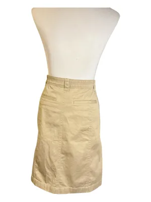 L.L.Bean Classic Fit Tan Chino Midi Skirt Size 10 Reg Khaki Cotton Casual Pockets thumbnail 2