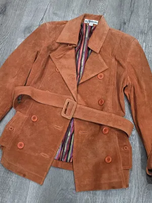 Bushwacker XS Rust Suede Leather Double-Breasted Coat with Belt 100% Pig Suede thumbnail 1