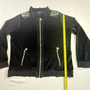 BCBGMAXAZRIA Embellished Velour Tracksuit Set Jacket & Pants Black 3X thumbnail 3