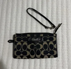 Coach Black and Tan Signature Canvas Wristlet thumbnail 1