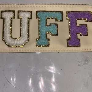 Source Unknown BEIGE COLORED CLEAR CHENILLE LETTER “STUFF”  BAG SUPER CUTE VERY VERSATILE FUN thumbnail 8