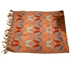 Pashmina JS Ondo Paisley Scarf Shawl‎ Wrap Orange Blue Fringe Boho Classic thumbnail 3