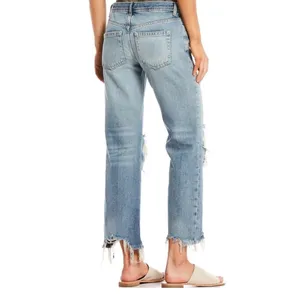 Free People Distressed Mid Rise Maggie Straight Leg Jeans in Blue Size 26‎ thumbnail 4