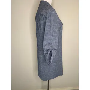 fei Chambray Denim Shirt Long Tunic Sz Large Preppy Casual Western thumbnail 4