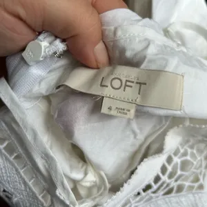 LOFT WHITE CROCHET LINEN SHIFT DRESS thumbnail 3