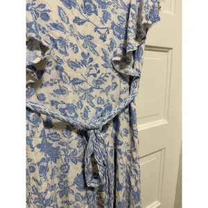 Bohme Blue‎ Floral Toile Ruffle Midi Dress Tie Waist Small thumbnail 8