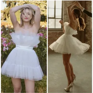 Katie May Elle‎ XS Ivory Tulle Strapless Mini Dress Ruffle Bridal Wedding Guest thumbnail 6