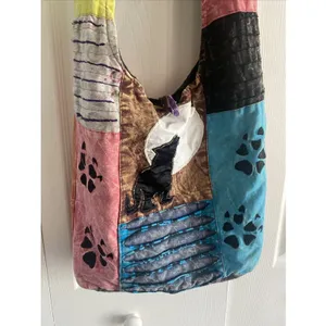 Patchwork Boho‎ Hobo Bag Womens OS Multi Moon Festival Cotton Newspaper Bag thumbnail 2