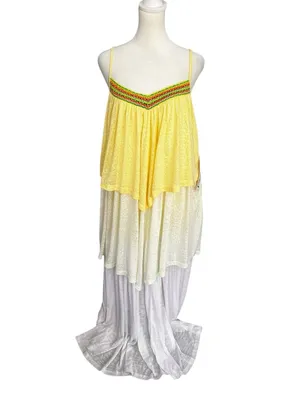 Pitusa NWT Cheetah Print Tiered Maxi Dress Yellow Boho Resort Beach Standard thumbnail 2