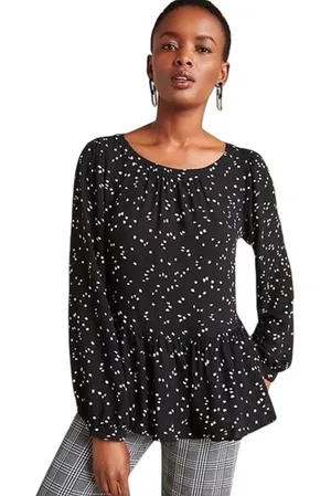 Maeve Anthropologie Black White Cheyenne Peplum polka dot Blouse Size medium top thumbnail 1
