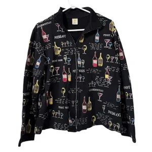 Jess & Jane Women Size L Jacket Hoodie Black Zip Wine Rhinestones 100%‎ Cotton thumbnail 1