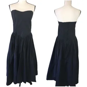 Vintage 80s Illustrations Black Strapless Sweetheart Basque Waist Midi Dress thumbnail 4
