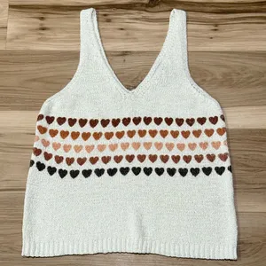 Sincerely Jules Cream Knit Heart Tank Top Women’s Medium thumbnail 1