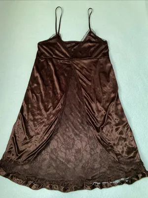 Unbranded satin silky floral lace front panel slip lingerie chemise black size M thumbnail 1