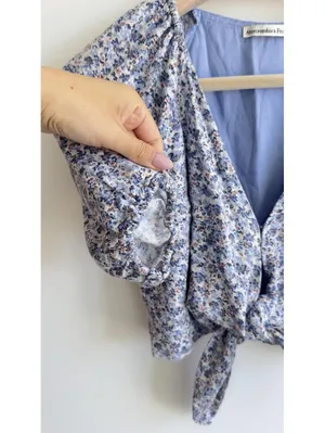 Abercrombie & Fitch Linen Blend Floral Tie Front Crop Top Puff Sleeve XS thumbnail 5