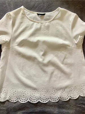 SHEIN Cream Short Sleeve Eyelet Hem Blouse thumbnail 1