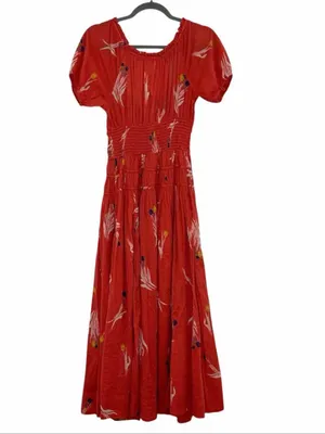 Free People Coral Red Floral Midi Dress NWT thumbnail 8